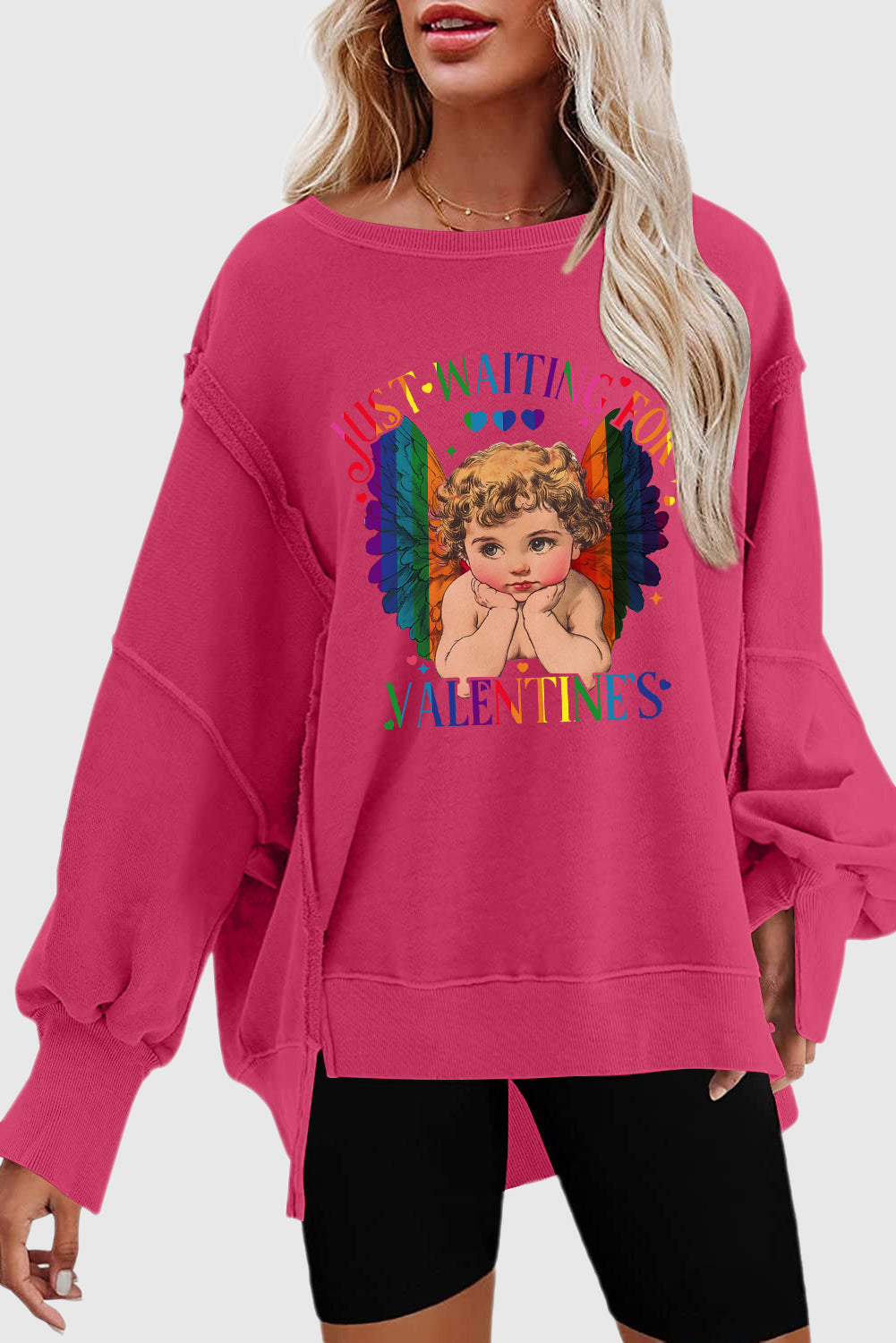 Valentine's Day Eros Heart Patchwork Drop Shoulder Sweatshirt