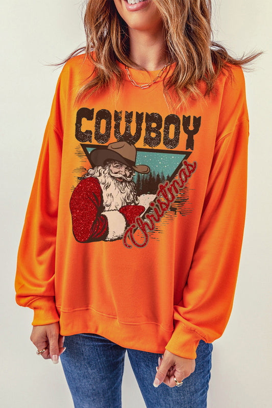 Cowboy Boy Printed Solid Color Crew Neck Pullover Sweatshirt