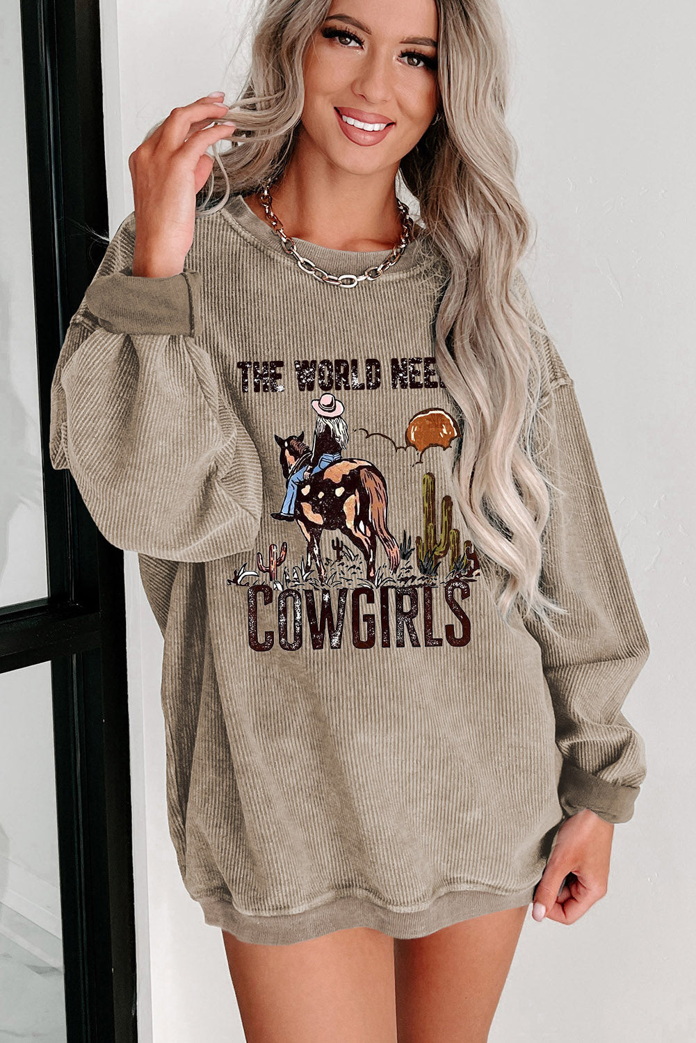 Cowgirls Ribbed Crew Neck Pullover Sweatshirt