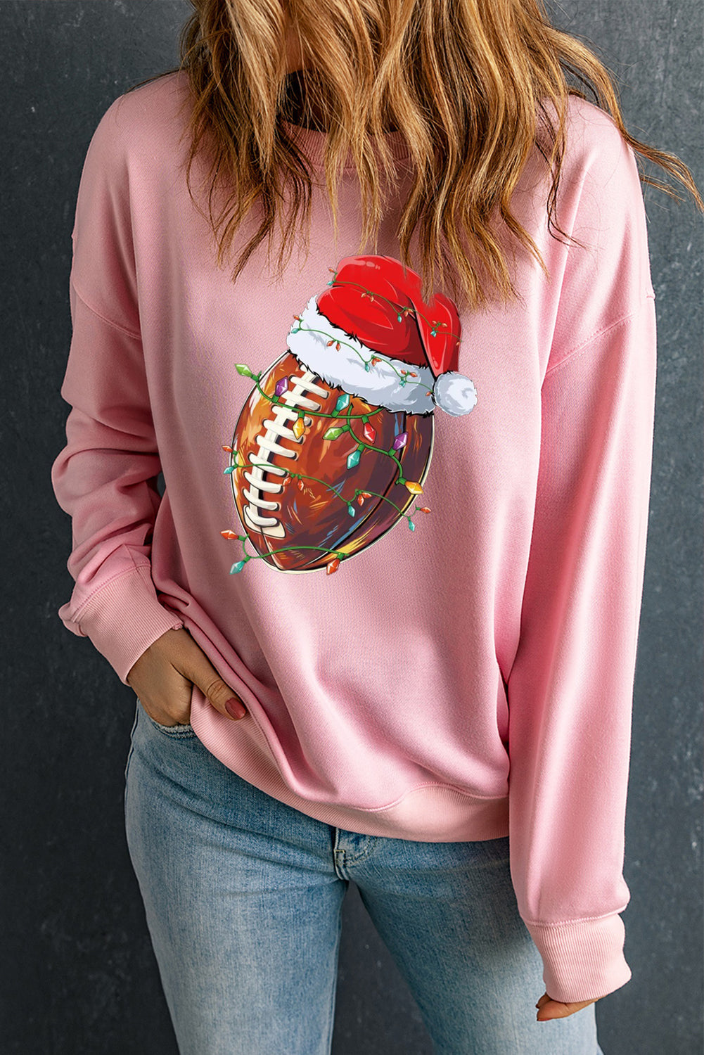 Christmas Baseball Santa Hat Pattern Crew Neck Pullover Sweatshirt