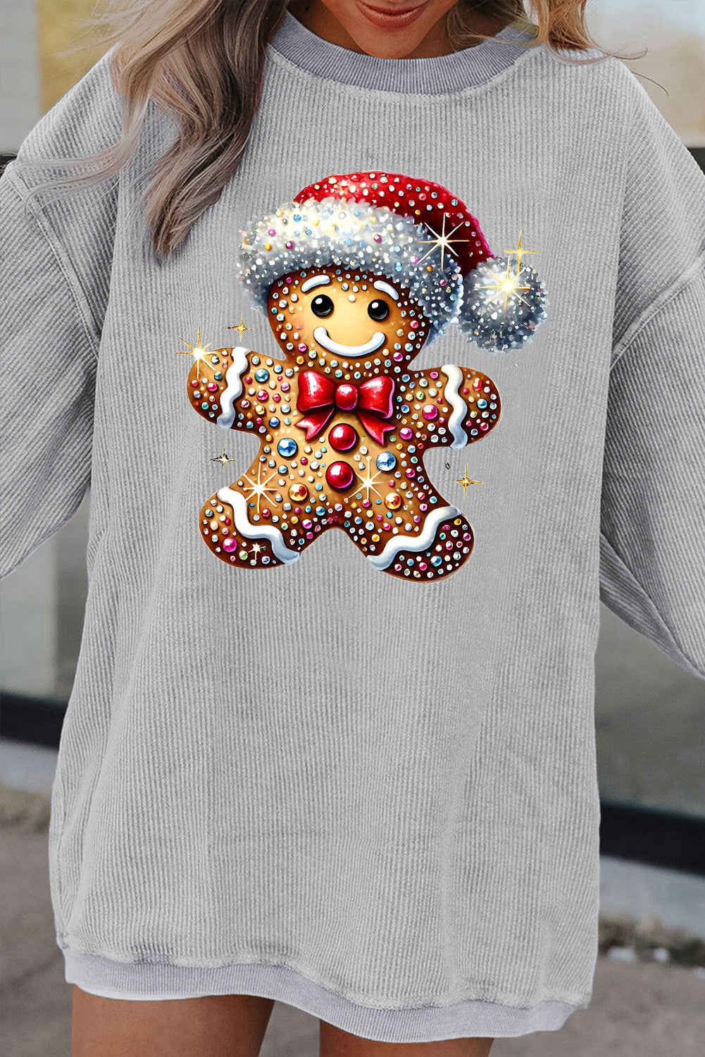 Santa Hat Bear Crew Neck Pattern Pullover Sweatshirt