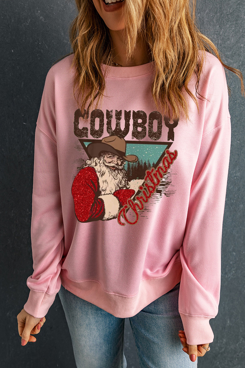 Cowboy Boy Printed Solid Color Crew Neck Pullover Sweatshirt