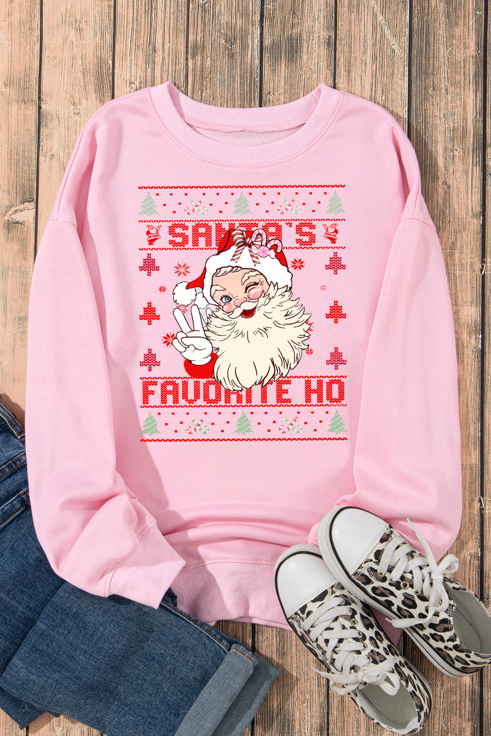 Santa Claus Pattern Crew Neck Pullover Sweatshirt