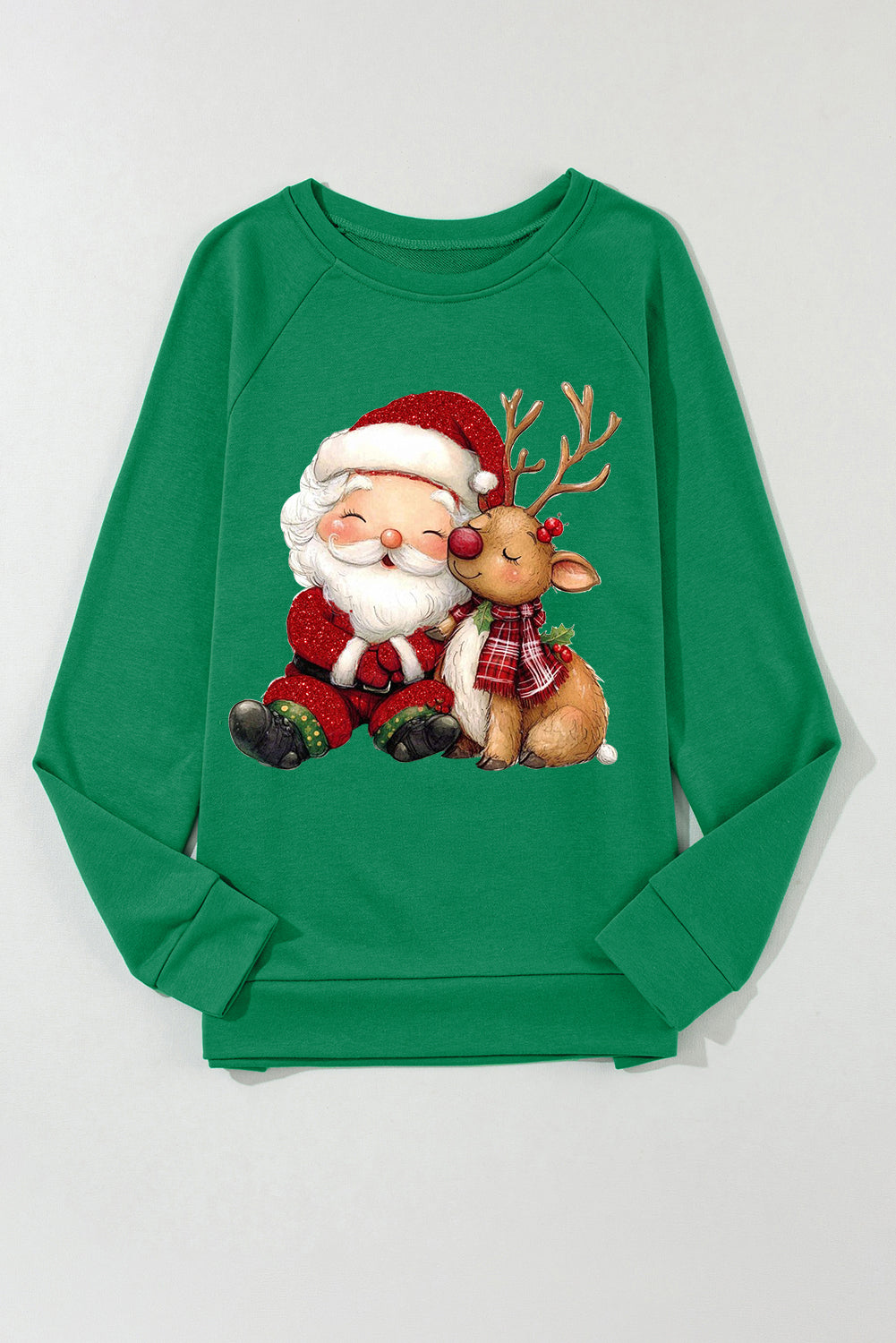 Crew Neck Solid Color Santa Elk Pattern Pullover Sweatshirt