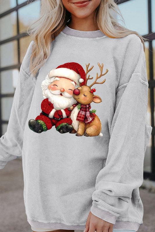 Cozy Christmas Santa Claus and Reindeer Pattern Oversized Sweater