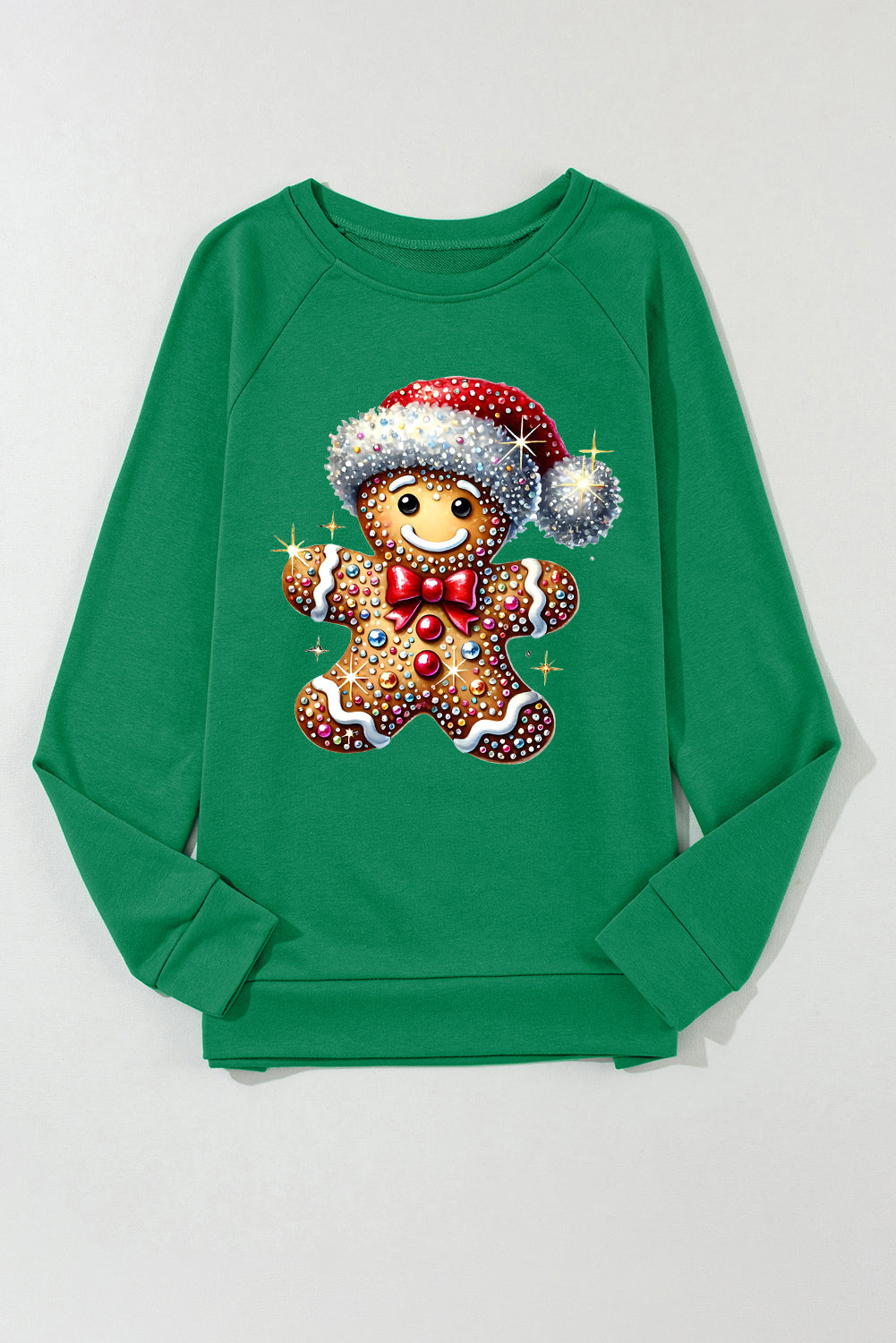 Christmas Ribbed Crew Neck Bear Christmas Hat Pullover Sweatshirt