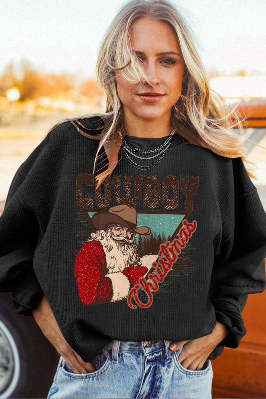 Christmas Cowboy Boy Ribbed Corduroy Oversized Sweatshirt