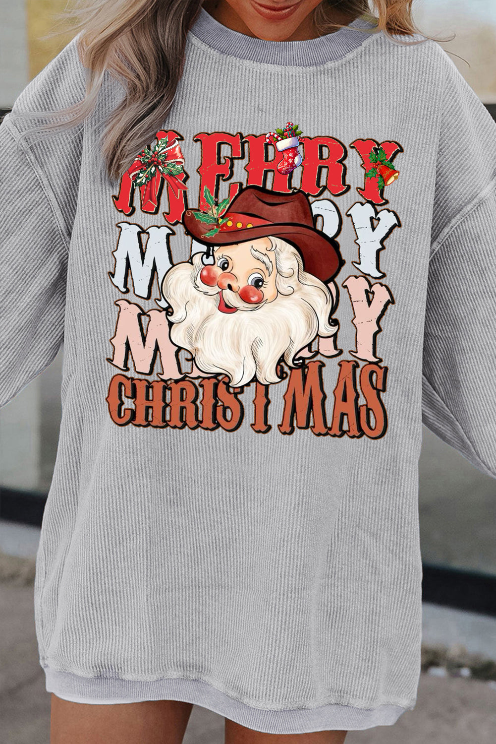 Christmas Crew Neck Santa Claus Pattern Pullover Sweatshirt