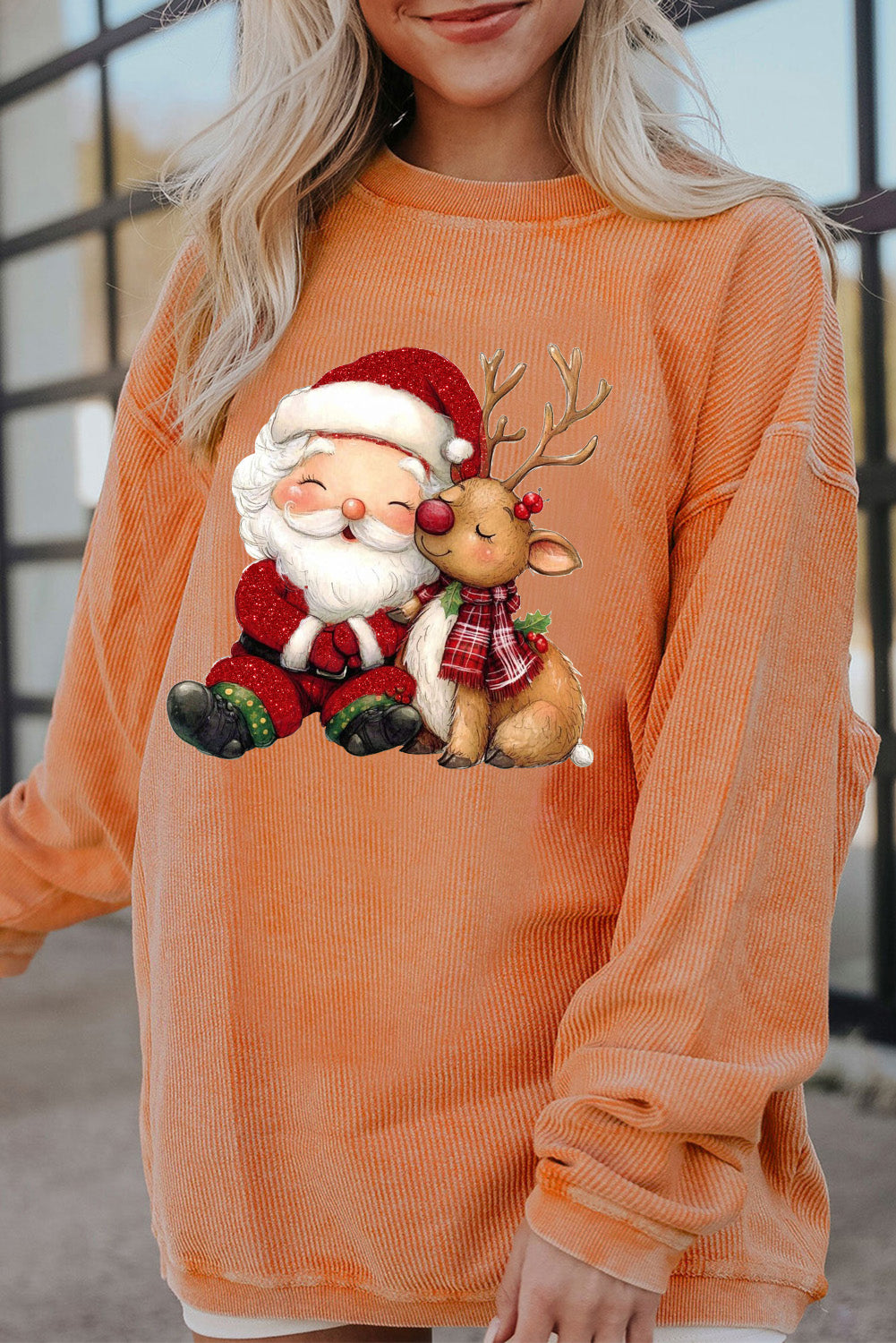 Cozy Christmas Santa Claus and Reindeer Pattern Oversized Sweater