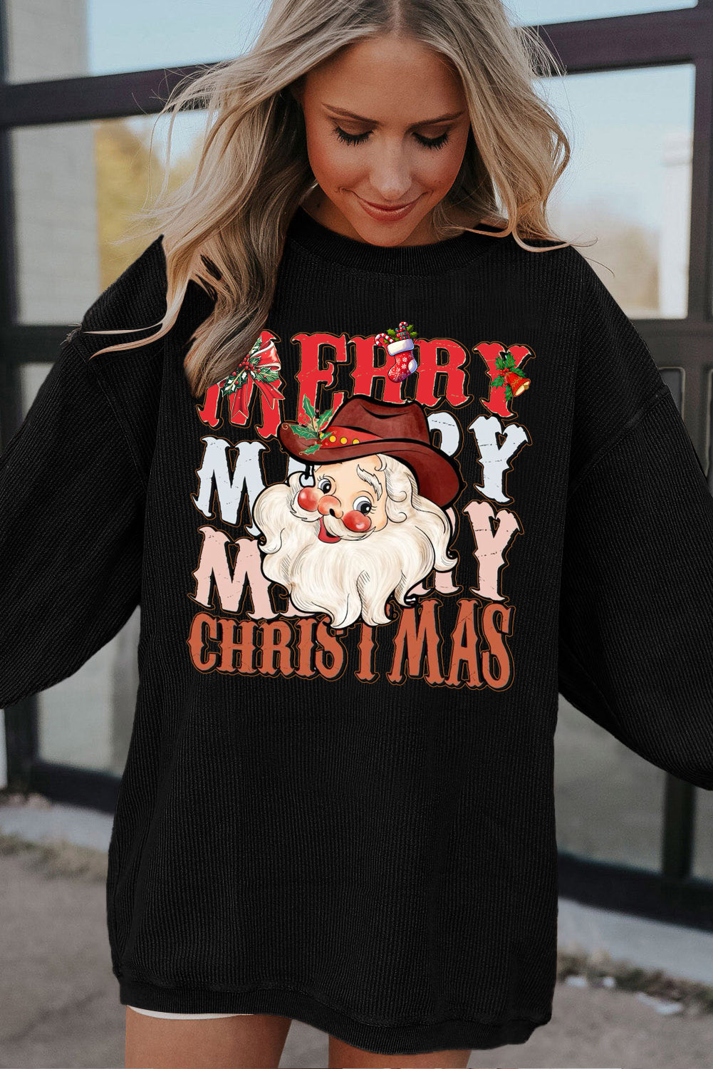 Christmas Crew Neck Santa Claus Pattern Pullover Sweatshirt