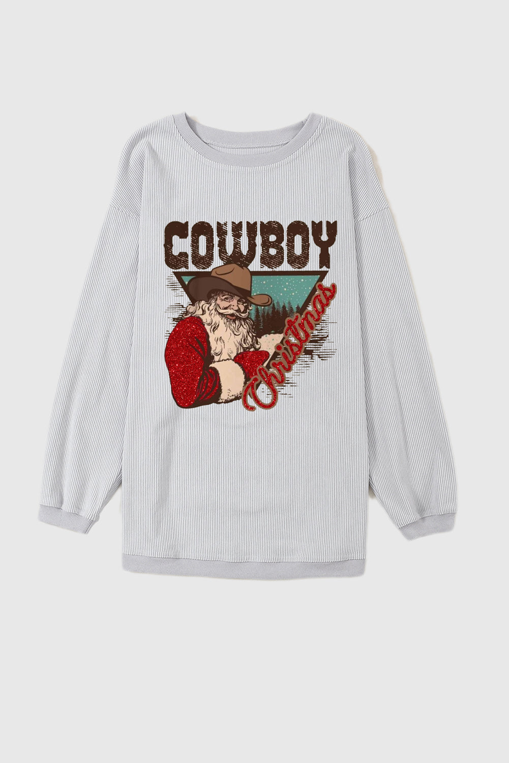 Christmas Cowboy Boy Ribbed Corduroy Oversized Sweatshirt