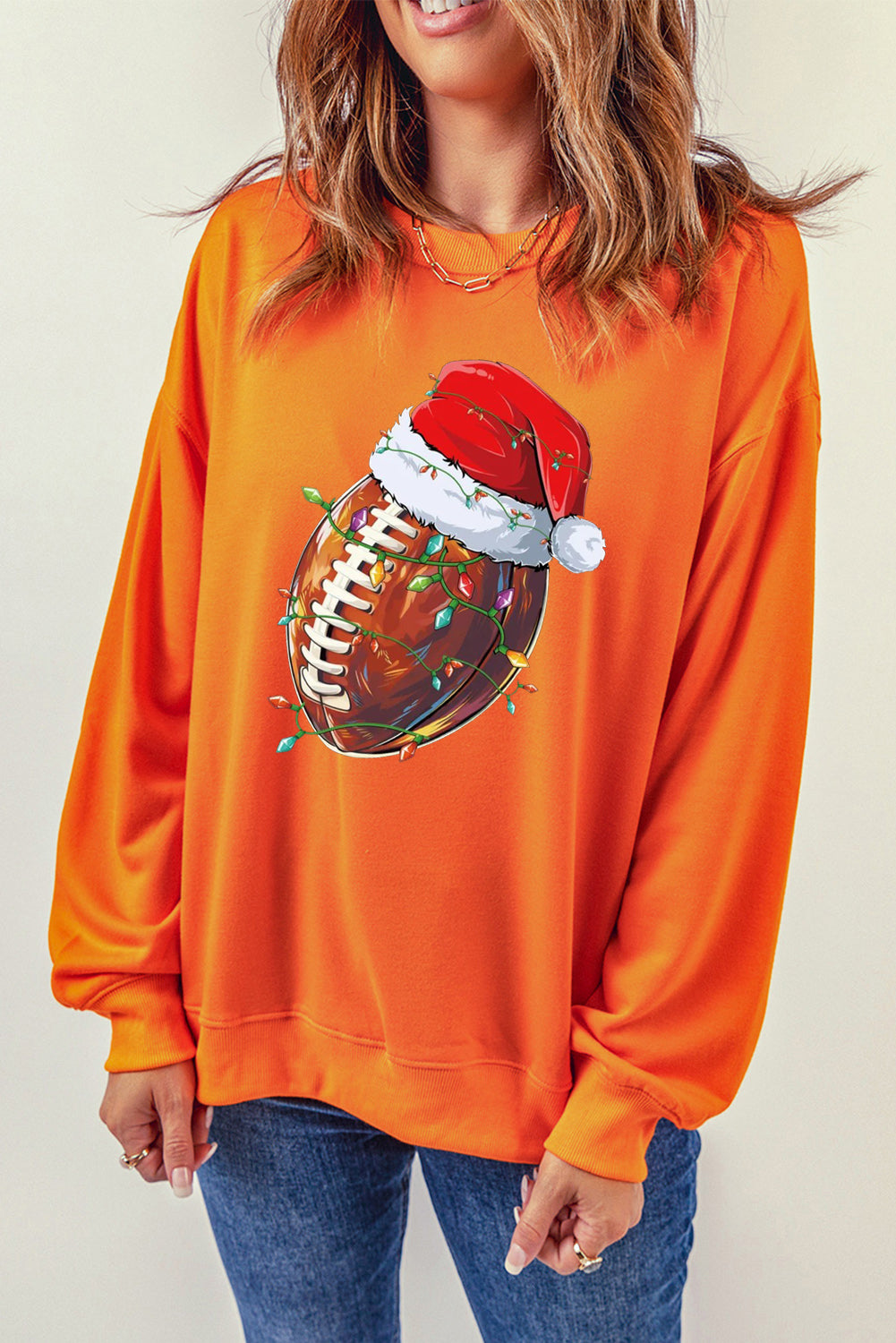 Christmas Baseball Santa Hat Pattern Crew Neck Pullover Sweatshirt