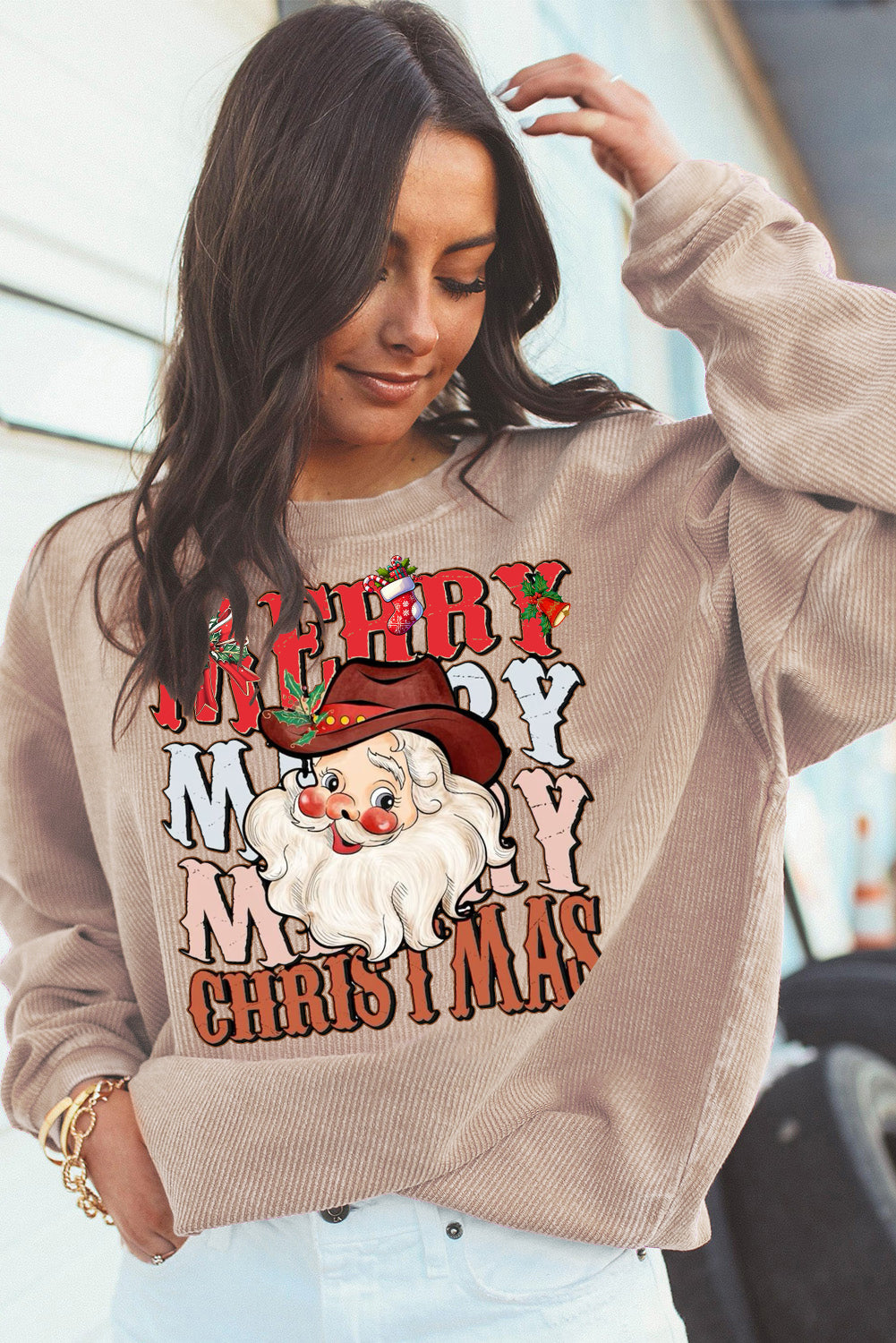 Christmas Crew Neck Santa Claus Pattern Pullover Sweatshirt