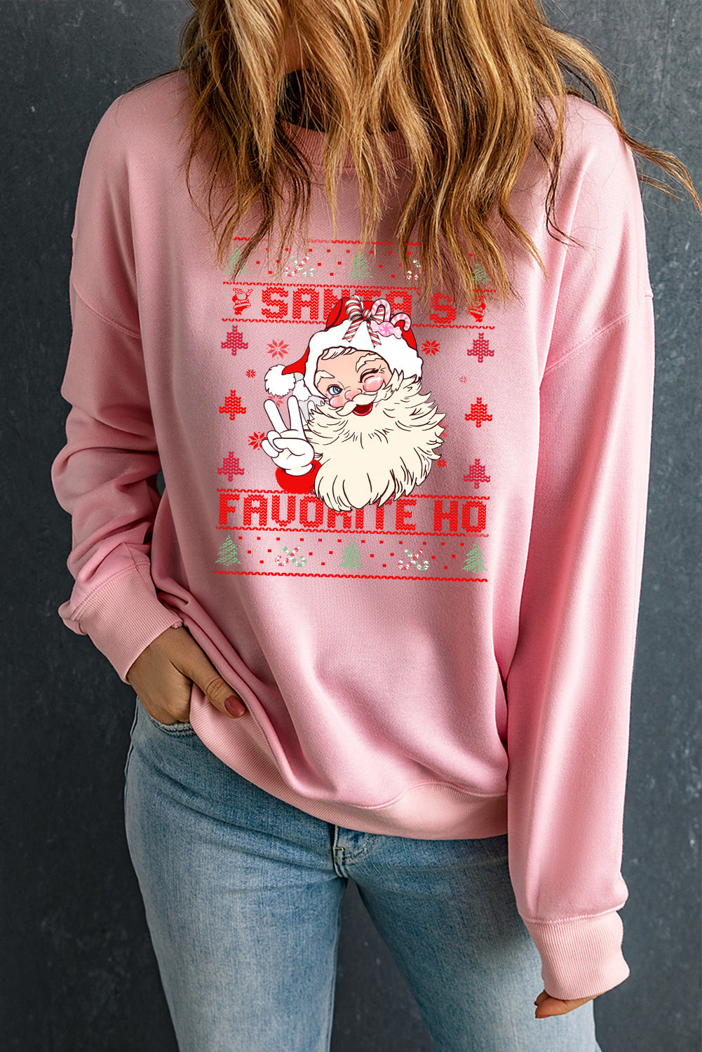 Santa Claus Pattern Crew Neck Pullover Sweatshirt