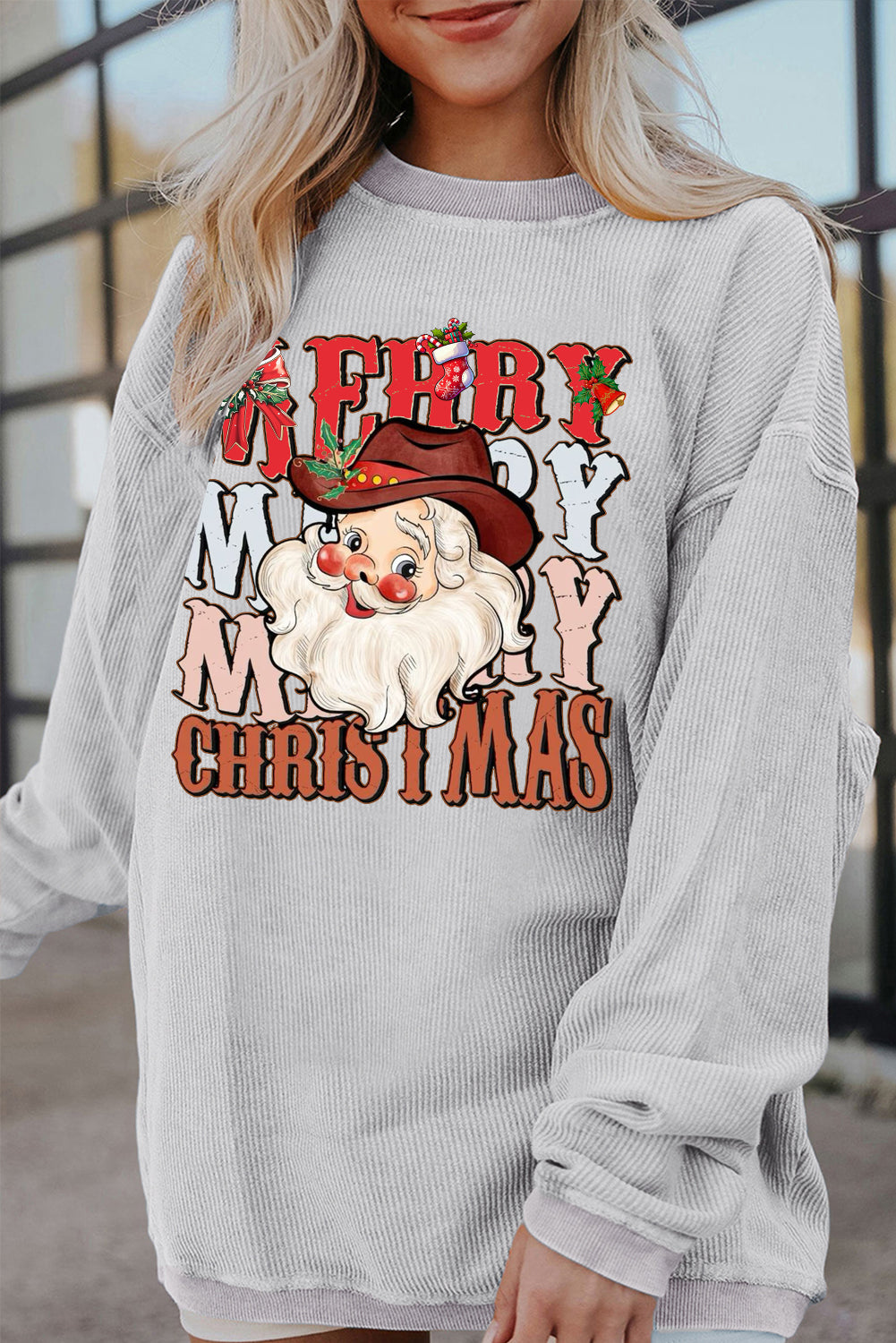 Christmas Crew Neck Santa Claus Pattern Pullover Sweatshirt