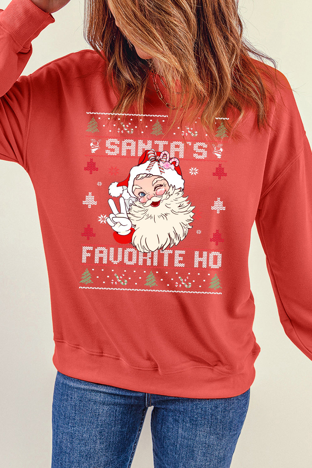 Santa Claus Pattern Crew Neck Pullover Sweatshirt