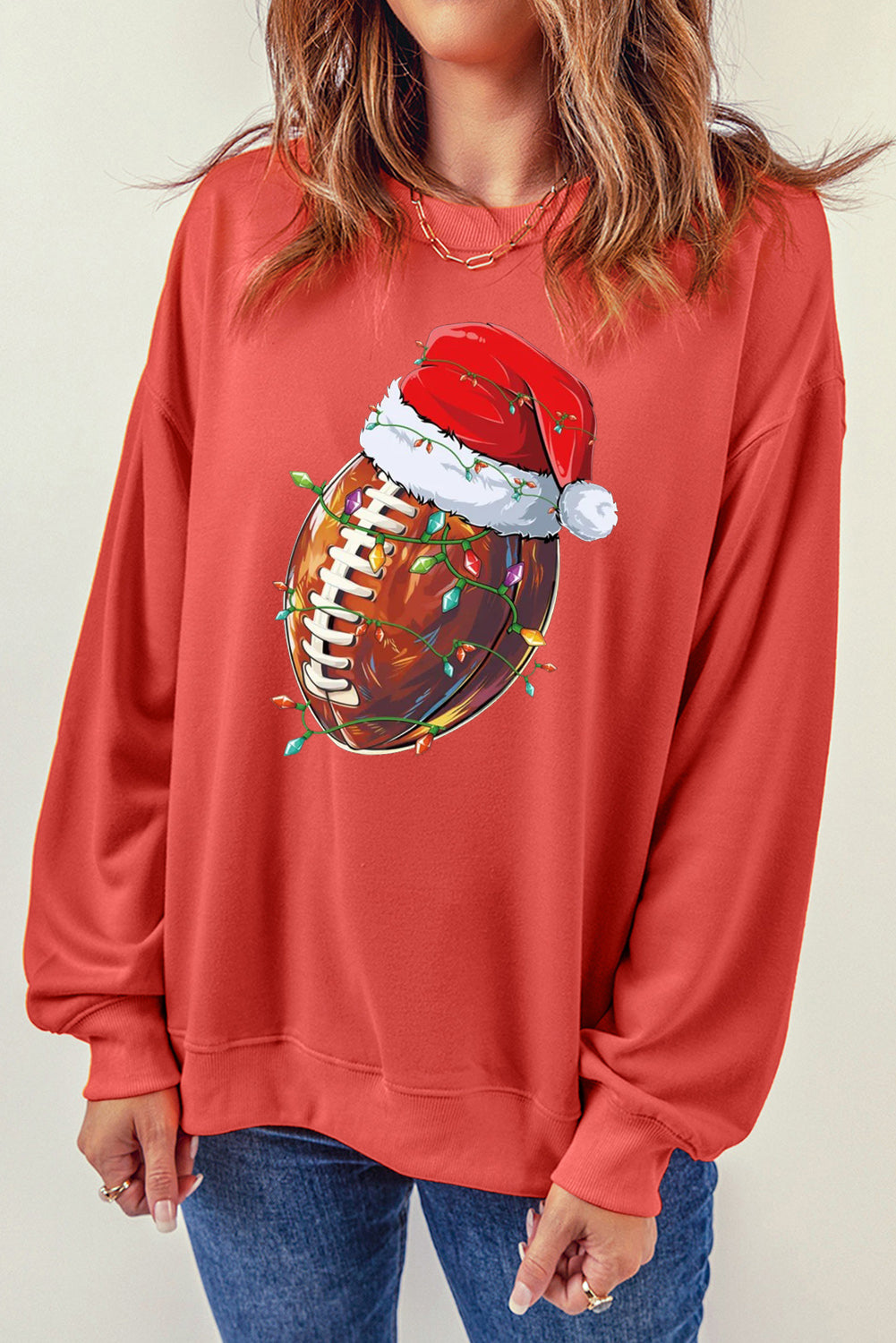 Christmas Baseball Santa Hat Pattern Crew Neck Pullover Sweatshirt