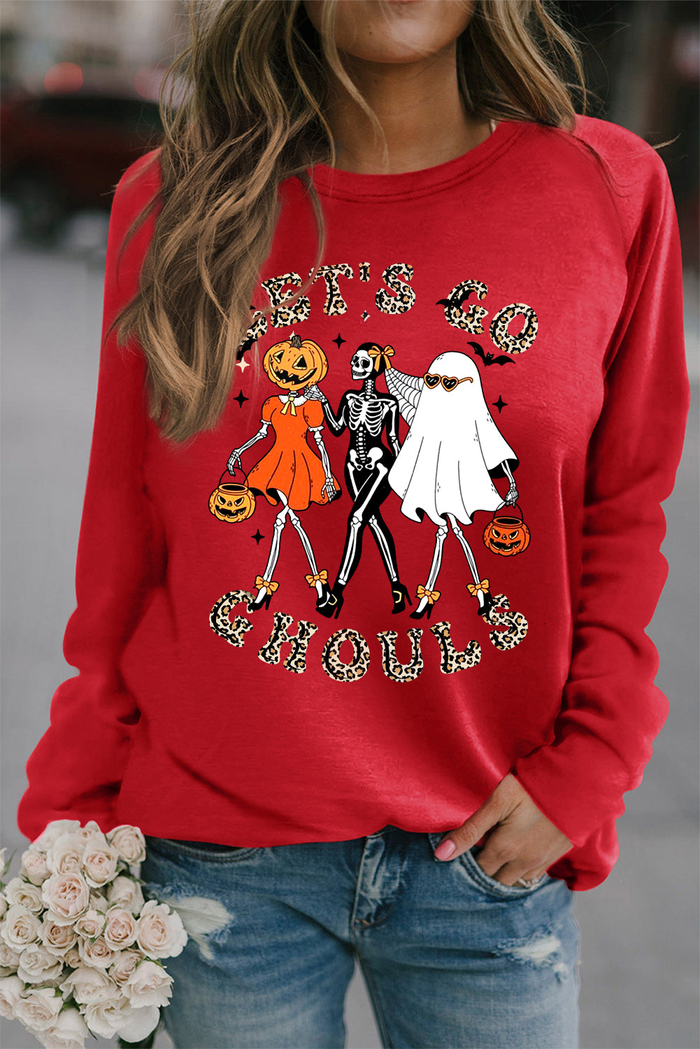 Halloween Solid Color Crew Neck Pullover Sleeve Rugby Sweatshirt