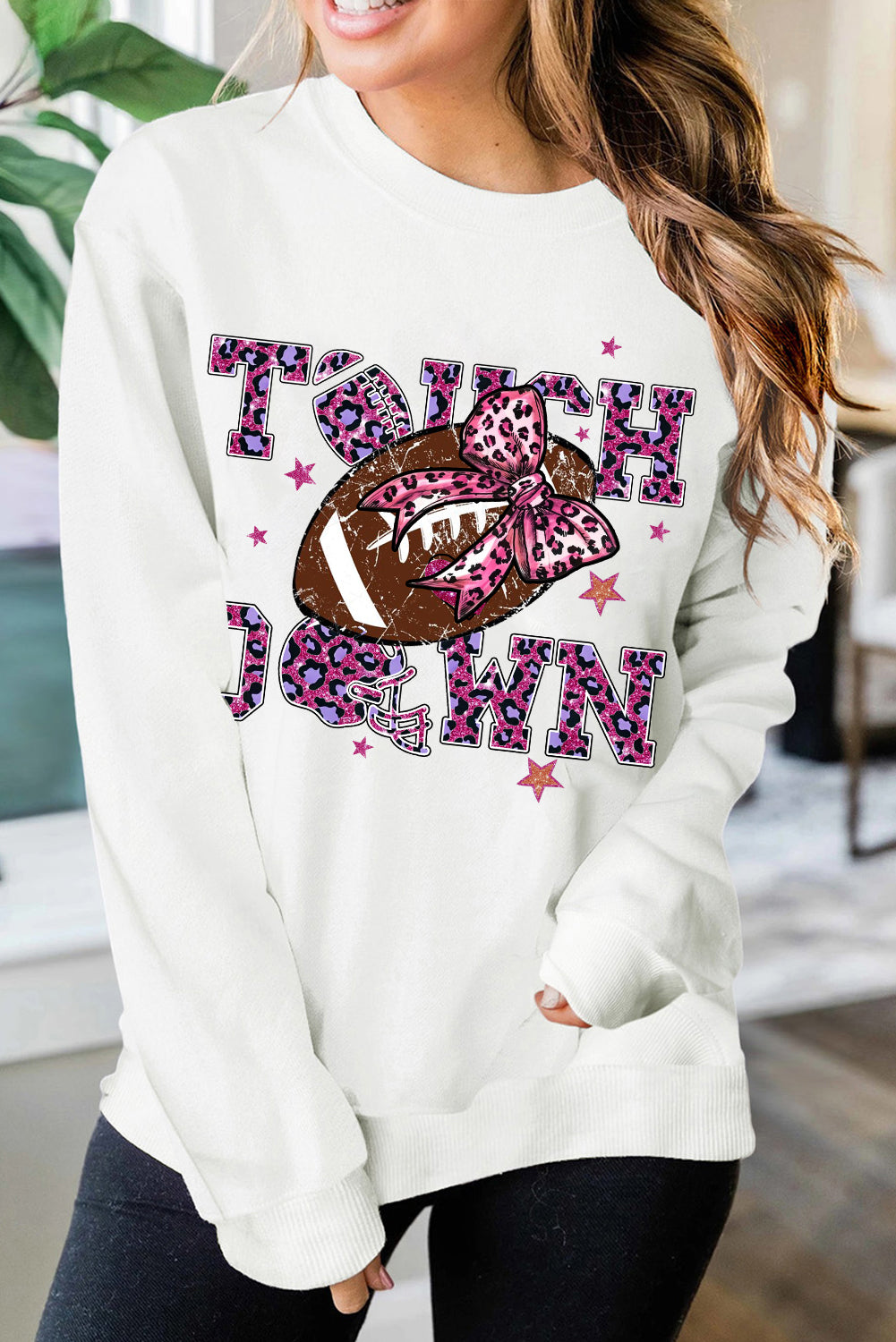 Halloween Plain Crew Neck Bow Rugby Pattern Pullover Sweatshirt Fall/Winter