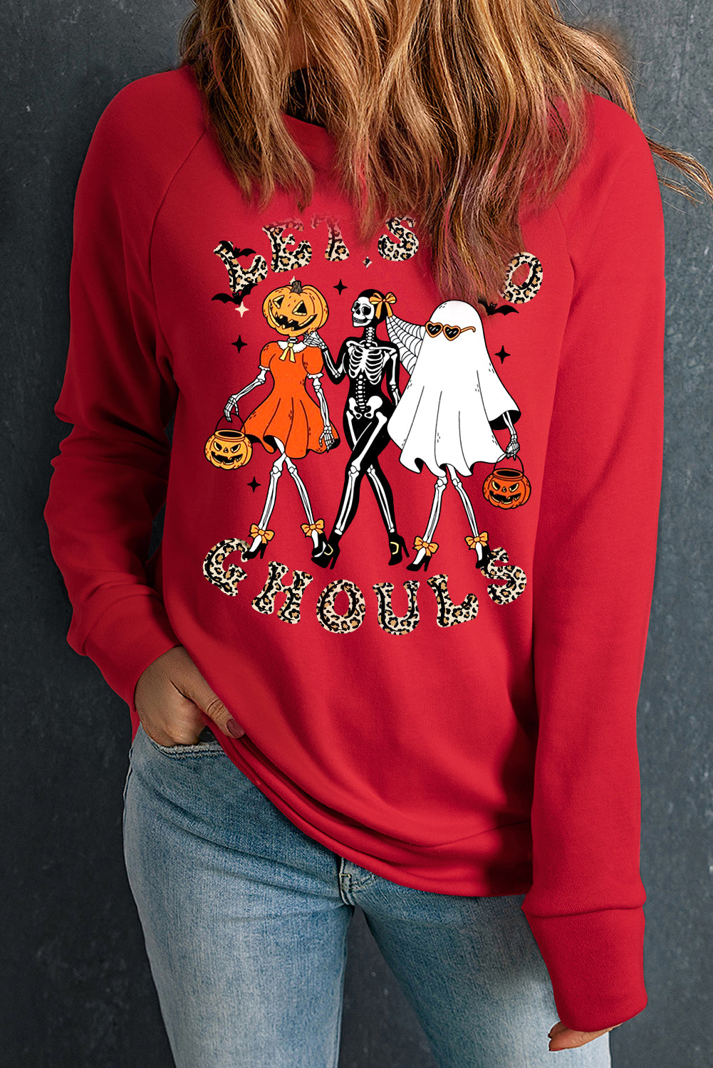 Halloween Solid Color Crew Neck Pullover Sleeve Rugby Sweatshirt