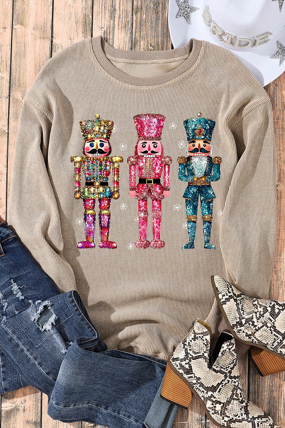 Plain Round Neck Colorful Nutcracker Pattern Pullover Sweatshirt