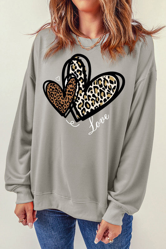 Adorable Leopard Heart Pullover Sweatshirt with Love Motif