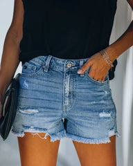 Women's High-rise Ripped Stretch Summer Denim Shorts