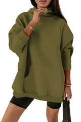 Green Quilted Kangaroo Pocket Hoodie Sweatshirt