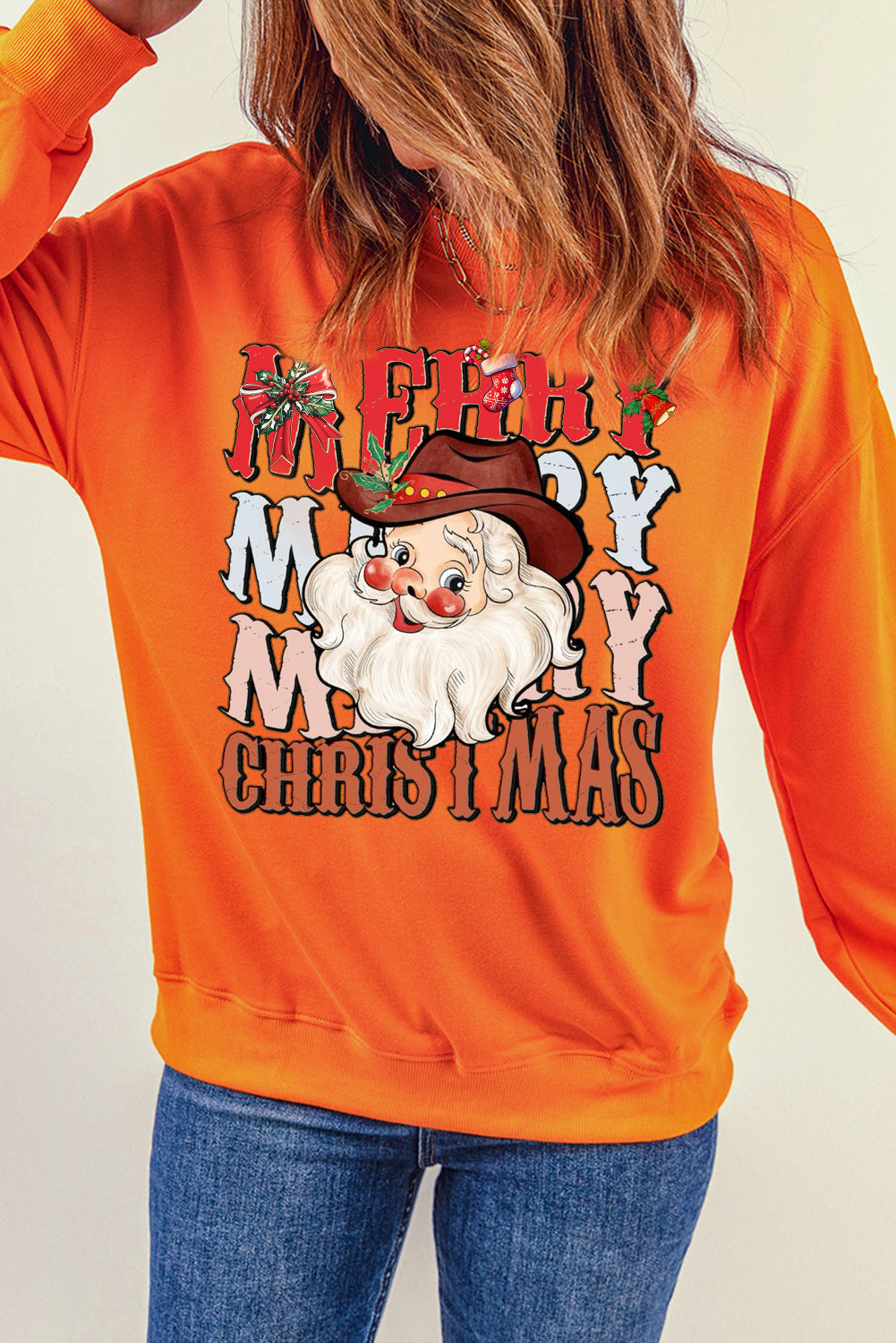 Christmas Round Neck Santa Claus Pattern Pullover Sweatshirt