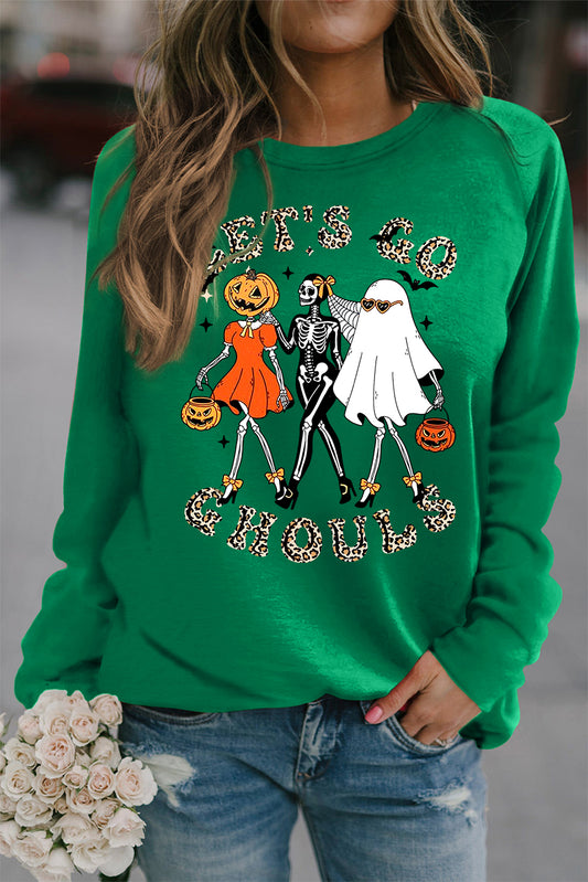 Halloween Solid Color Crew Neck Pullover Sleeve Rugby Sweatshirt