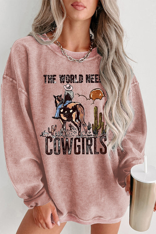 Cowgirls Ribbed Crew Neck Pullover Sweatshirt