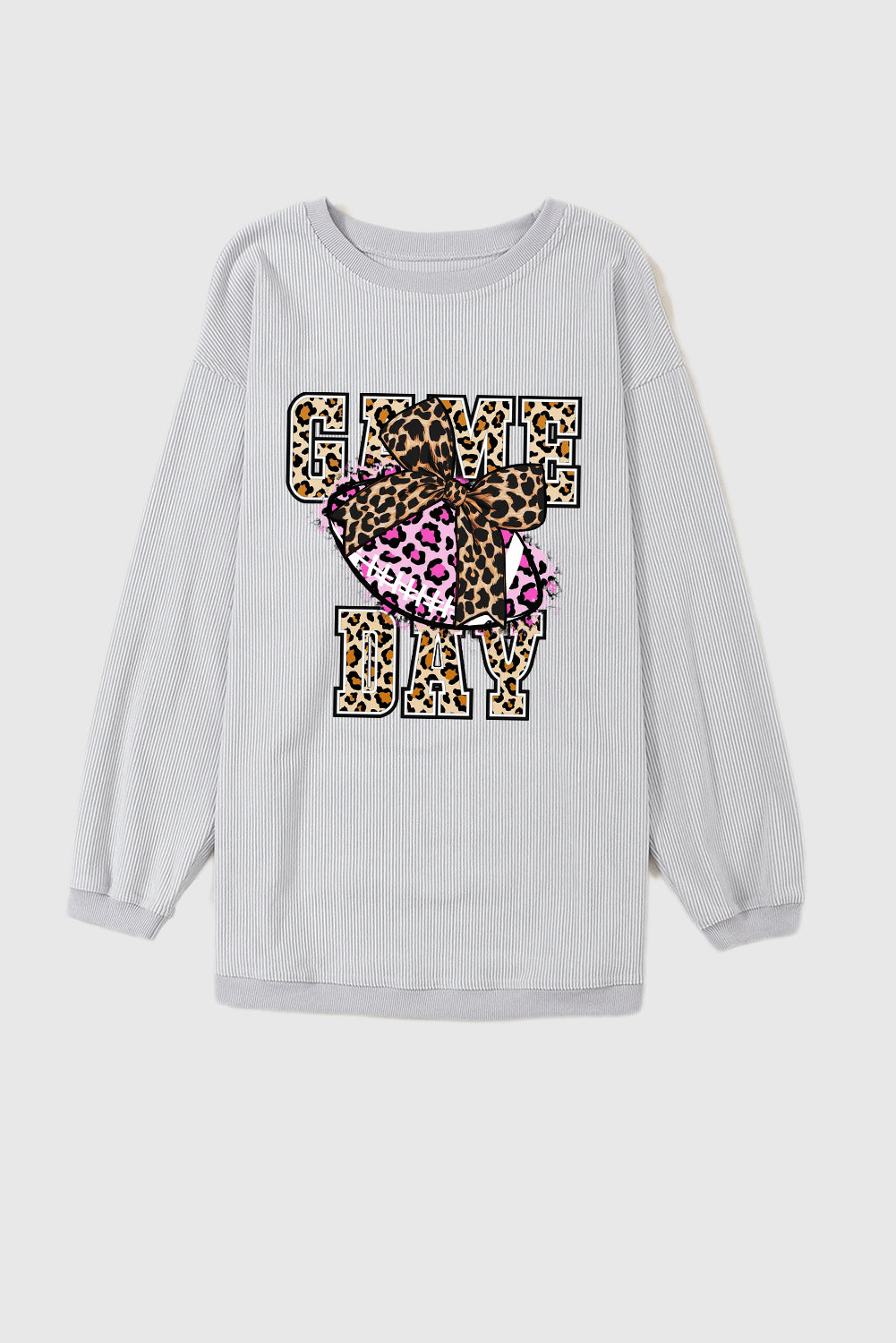 Game Day Rugby Ribbed Knit Leopard Crew Neck Pullover Sweatshirt