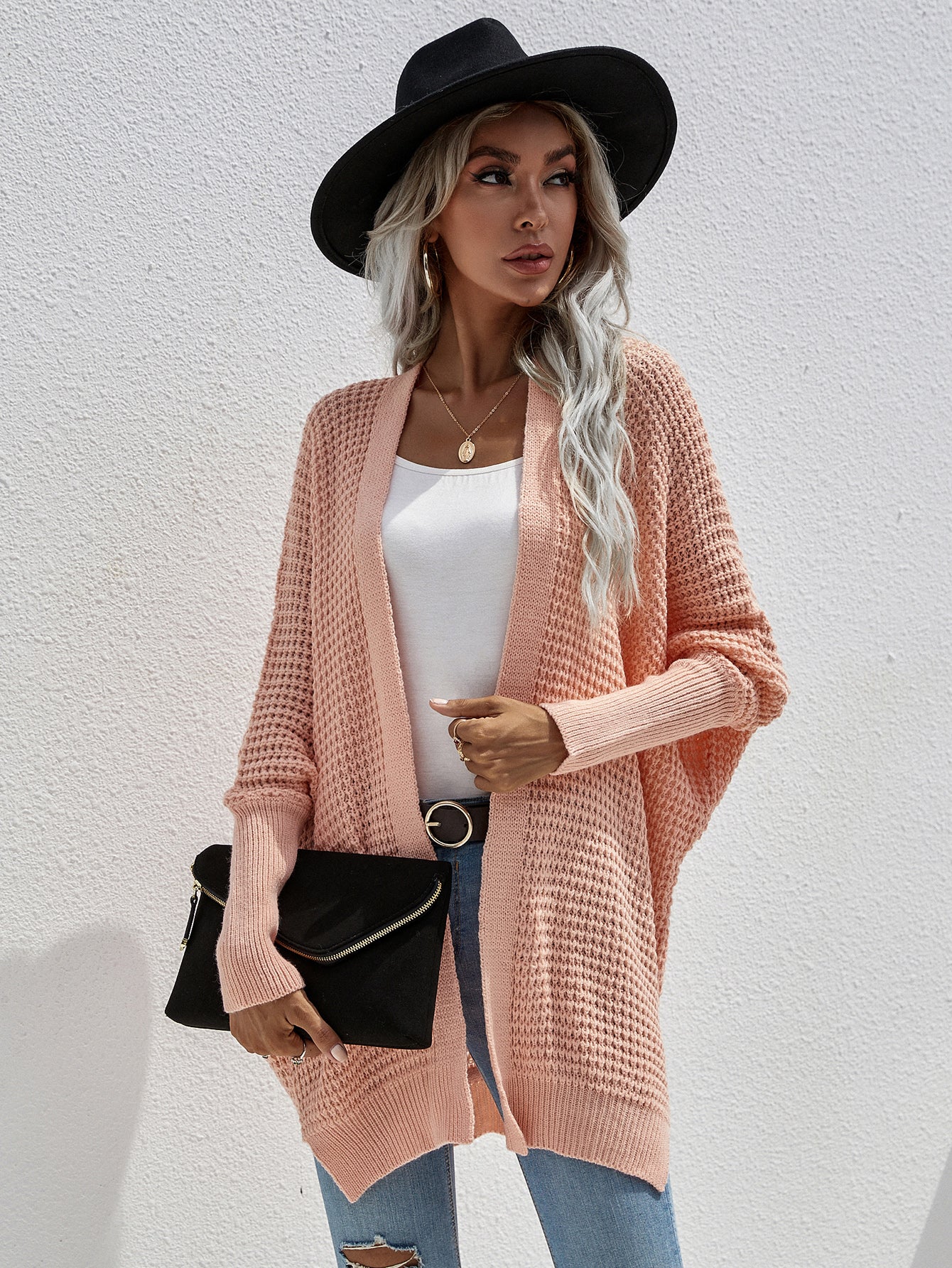 Open Front Cardigan Long Sleeve Chunky Knit Sweater