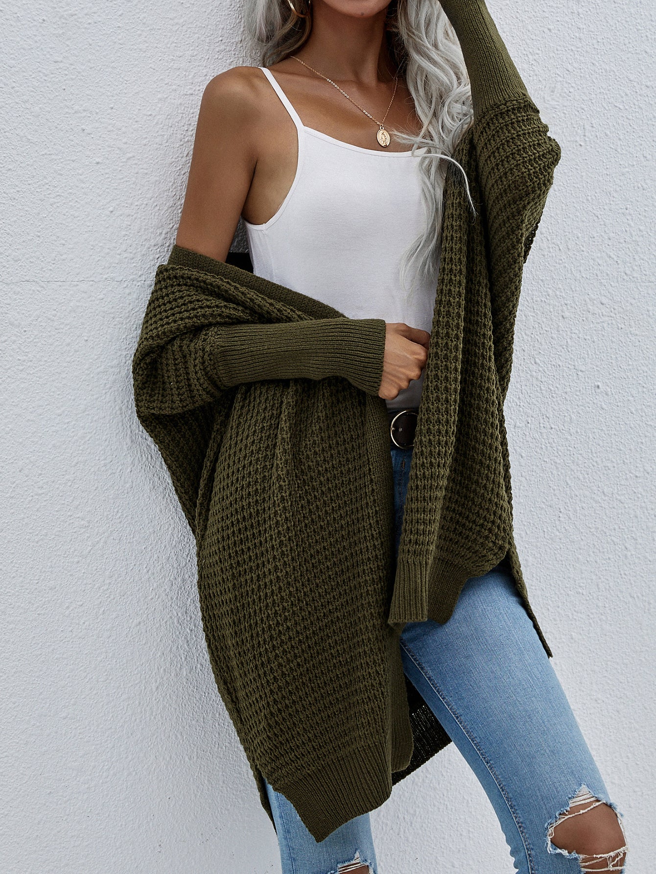 Open Front Cardigan Long Sleeve Chunky Knit Sweater