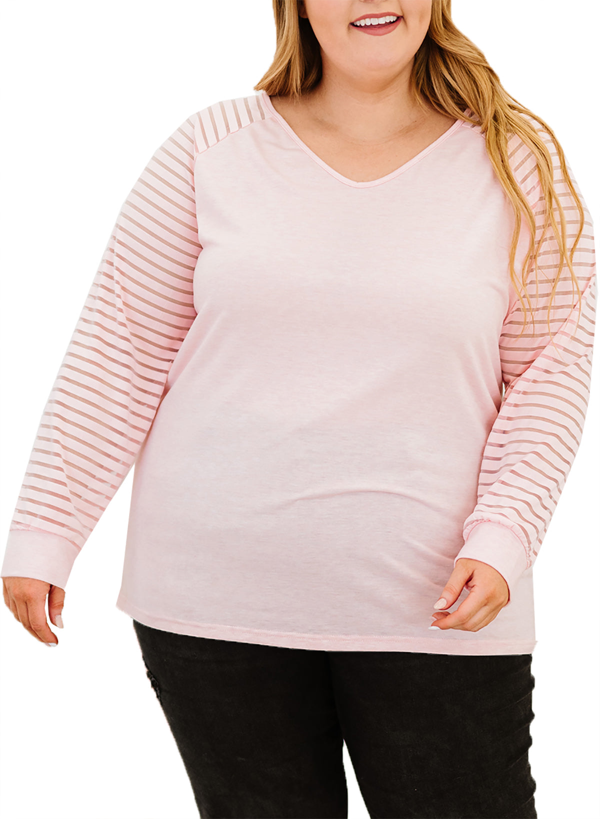 Pink Striped Cut-out Long Sleeve T Shirt