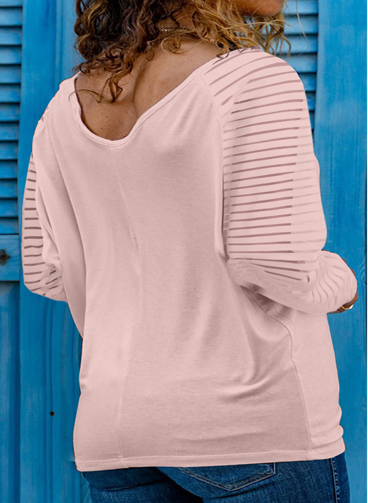 Pink Striped Cut-out Long Sleeve T Shirt