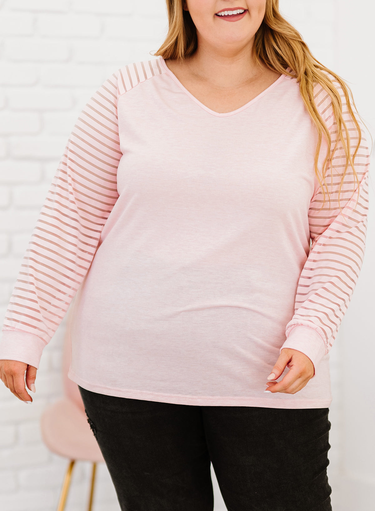 Pink Striped Cut-out Long Sleeve T Shirt