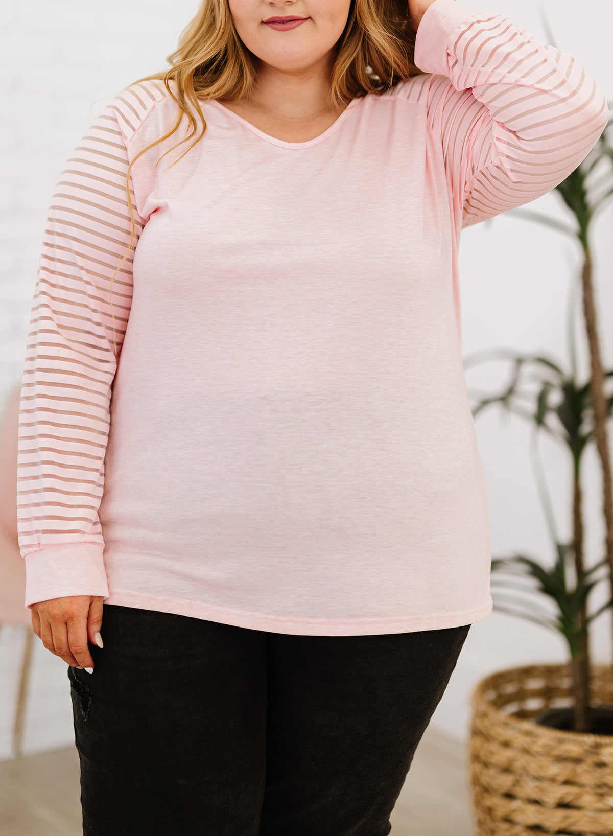 Pink Striped Cut-out Long Sleeve T Shirt