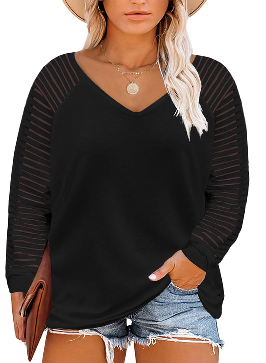 Black Striped Cut-out Long Sleeve T Shirt