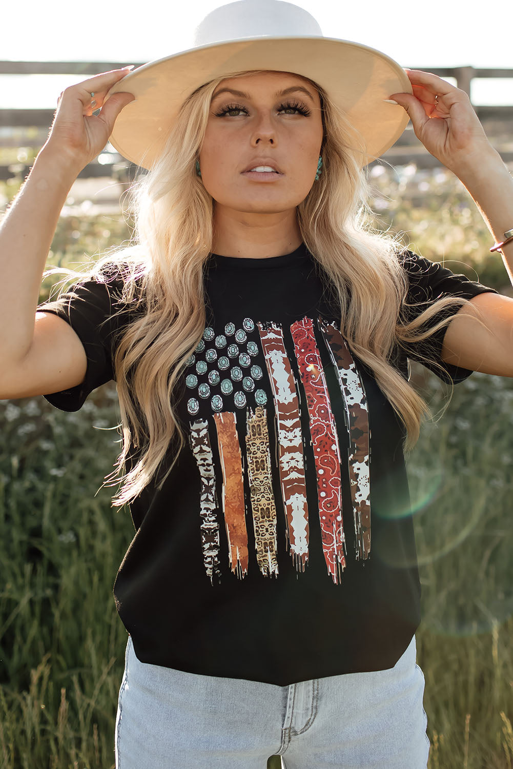 Black Western American Flag Graphic Tee