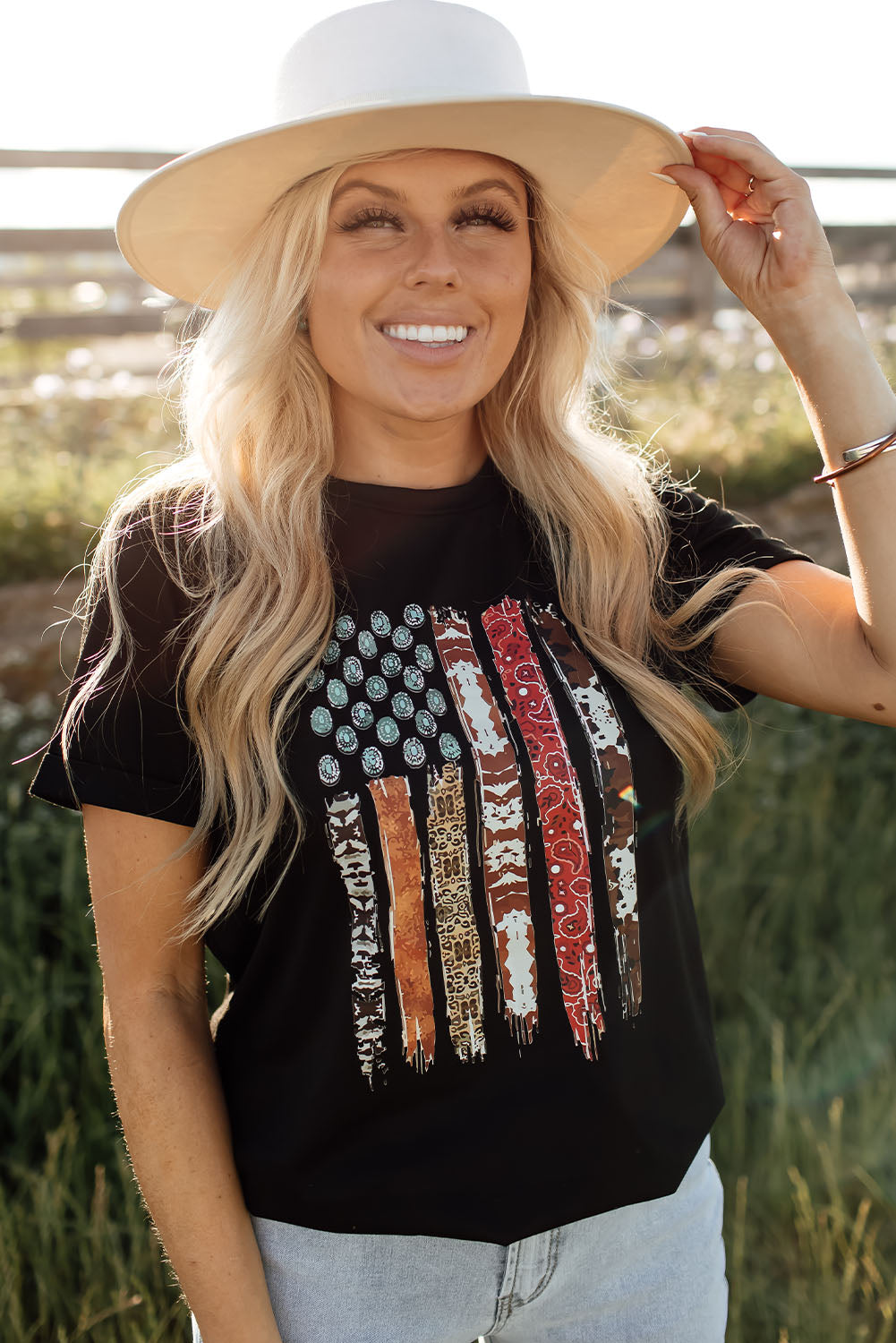 Black Western American Flag Graphic Tee