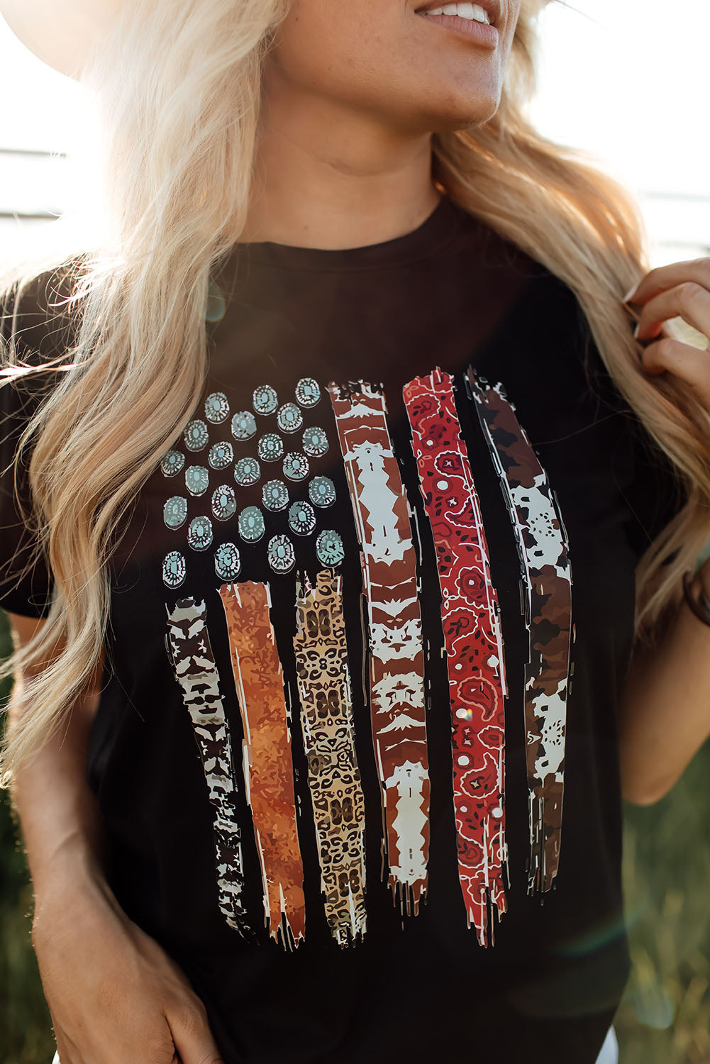 Black Western American Flag Graphic Tee