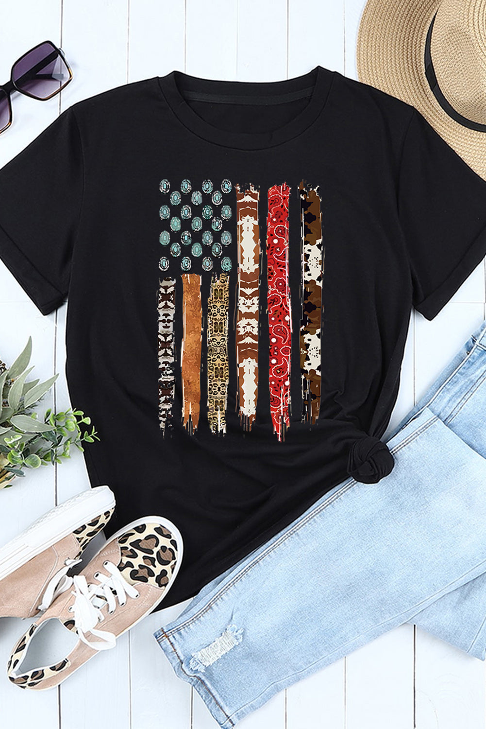 Black Western American Flag Graphic Tee