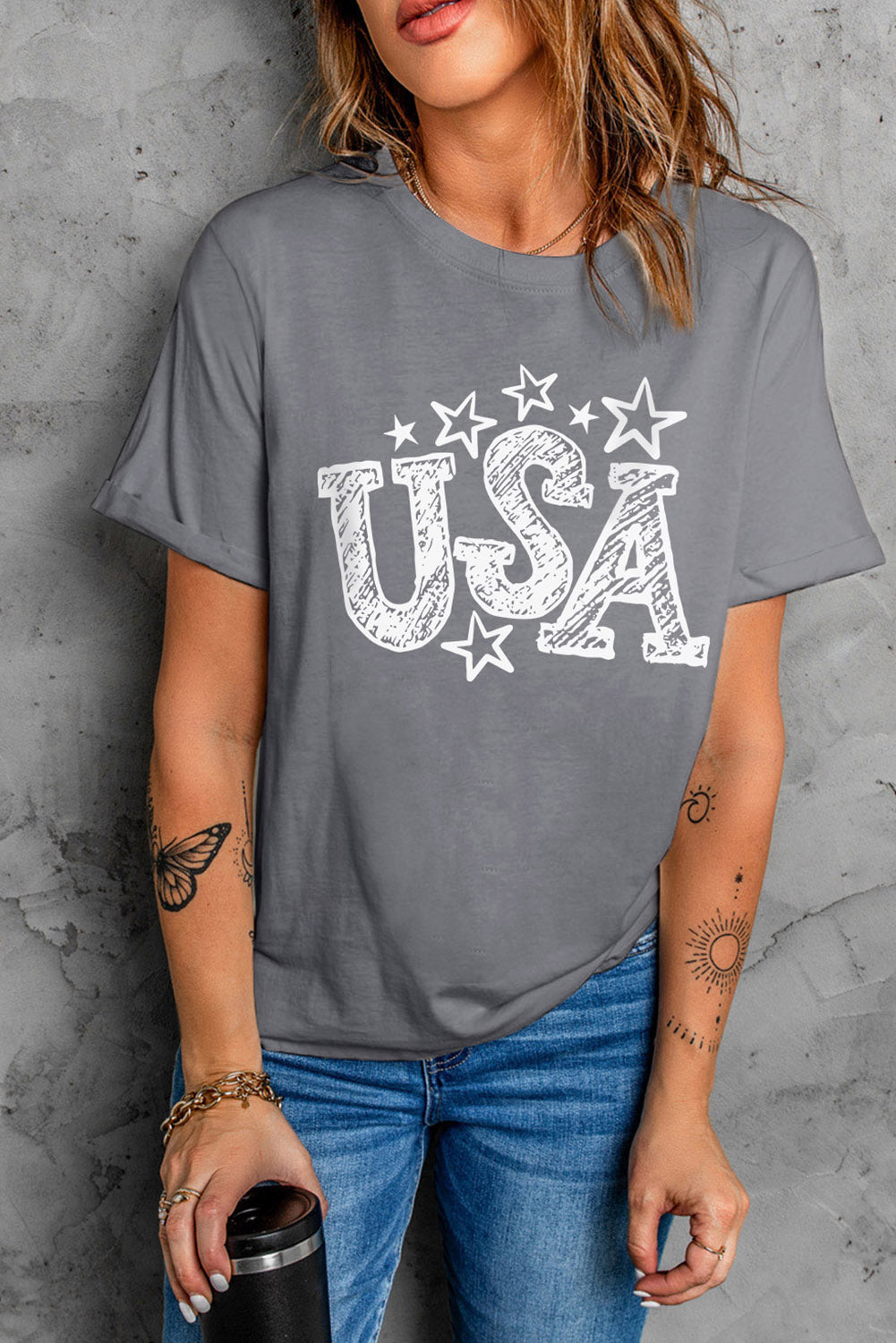 Gray USA Starry Graphic Casual Tee