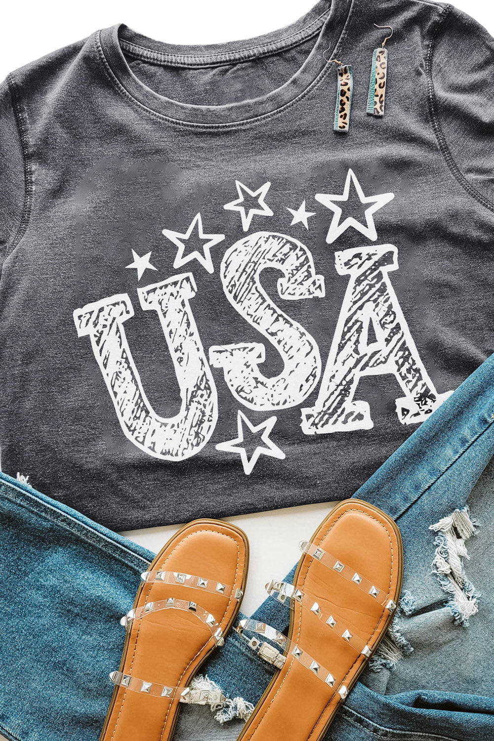 Gray USA Starry Graphic Casual Tee