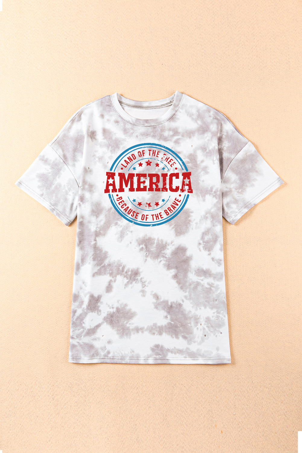 White Oversized Tie-dye AMERICA Graphic T-shirt with Distressing