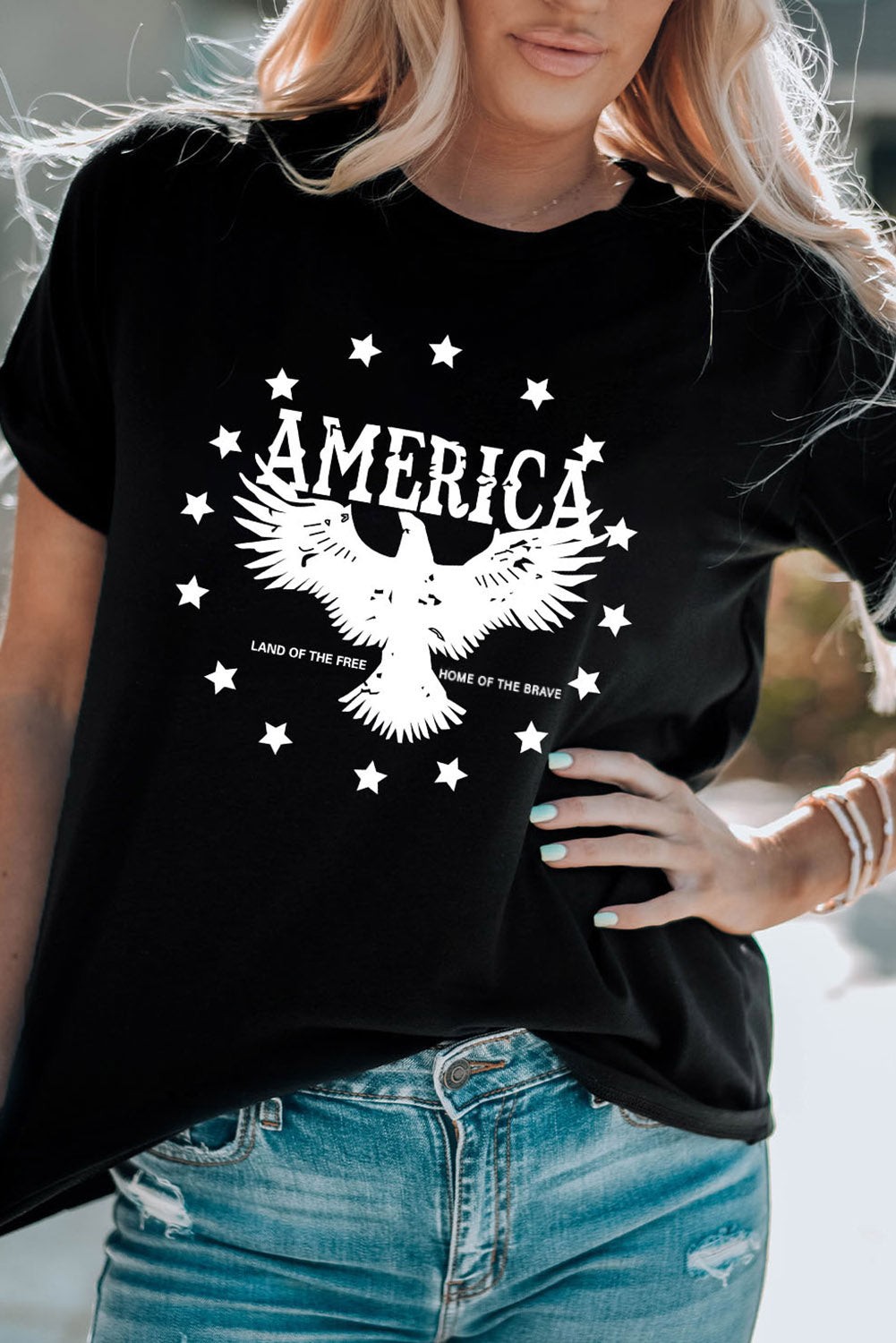 Black AMERICA Eagle Star Graphic T Shirt