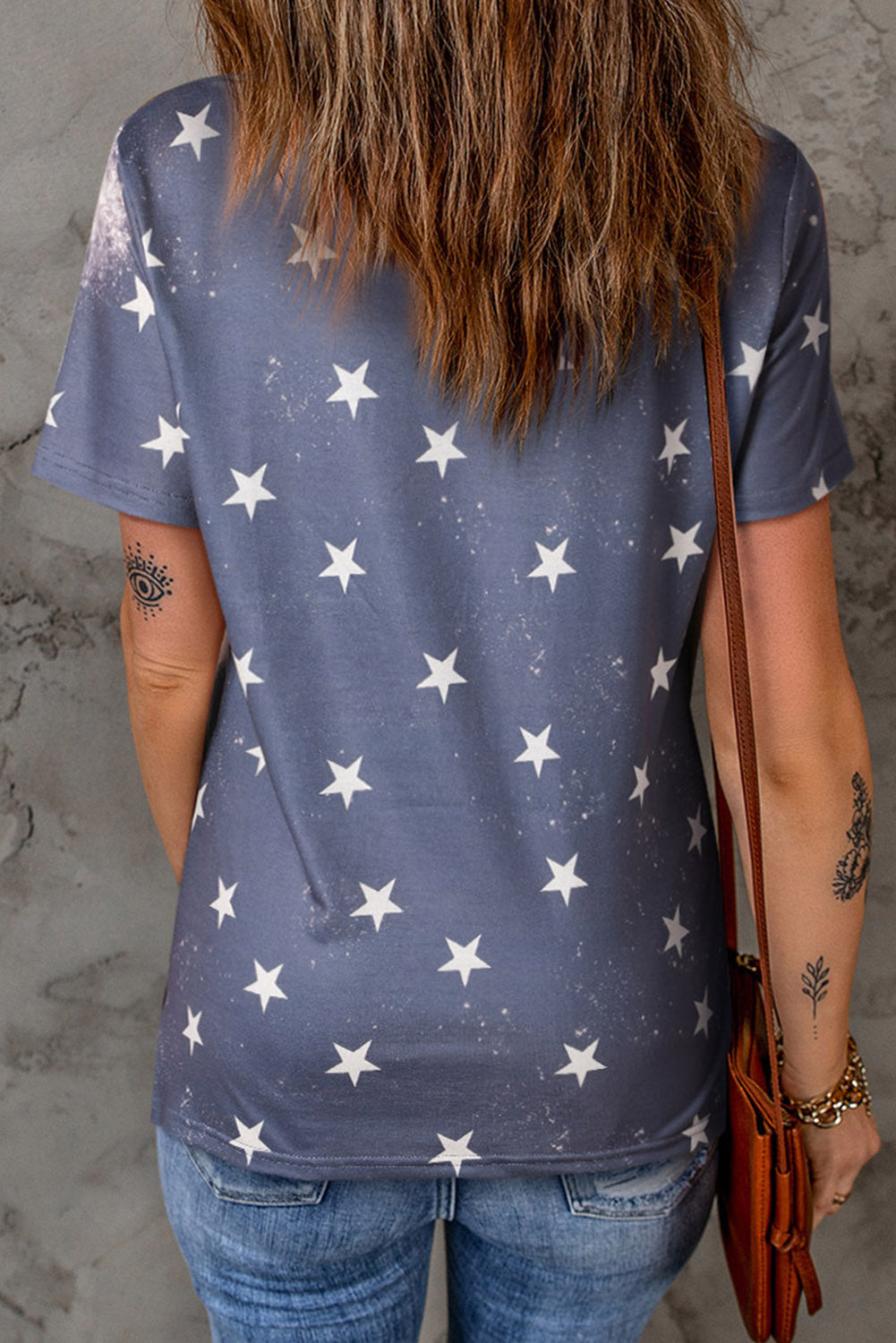 Blue Happy 4th Of July Bleached Stars Print T Shirt