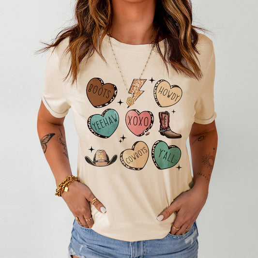 Khaki Western Fashion Valentine Graphic T-shirt