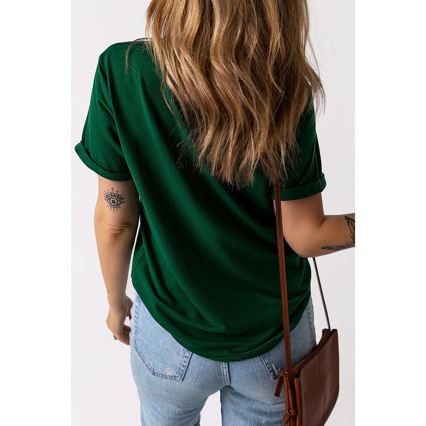 Green LUCKY Clover Puff Print Round Neck Casual T Shirt